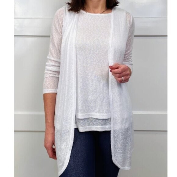 New Kim & Co. White Linen Look Long Sleeve Lightweight Cardigan Size XL bin 4H - Picture 1 of 5